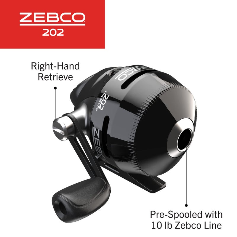 Zebco 202 Spincast Fishing Reel, Size 30 Reel, Right-Hand Retrieve, Durable All-Metal Gears, Stainless Steel Pick-up Pin, Pre-Spooled with 10-Pound Zebco Fishing Line, Black - Image 3